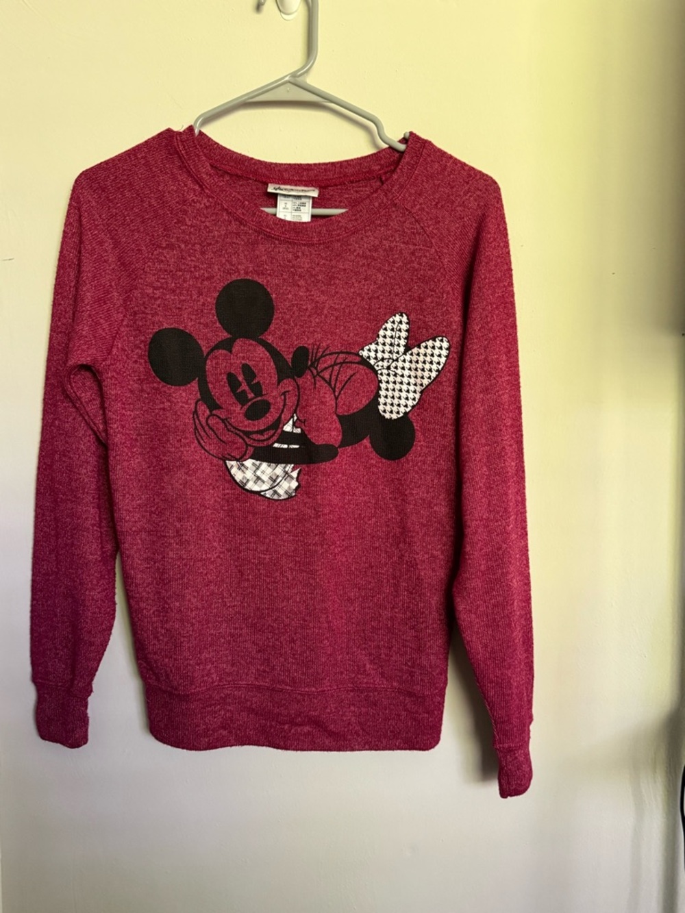 Disney Women's Raspberry Crewneck Sweater with Minnie Mouse Graphic